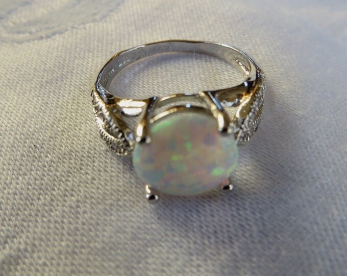 Sterling Silver Opal Ring, Openwork Frame, Beautiful Fire Size 8