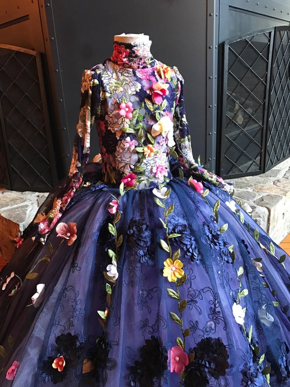  'Midnight Floral' Deluxe Couture Flower Girl Dress