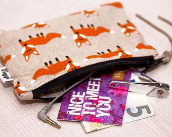 Fox Coin Purse, Zipper Wallets, Woman Coin Pouch, Change Purse, Small Zipper Wallet, Women Make Up Bag