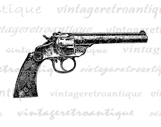 Digital Image Classic Revolver Printable Gun Illustration Graphic Download Vintage Clip Art Jpg Png Eps HQ 300dpi No.1513