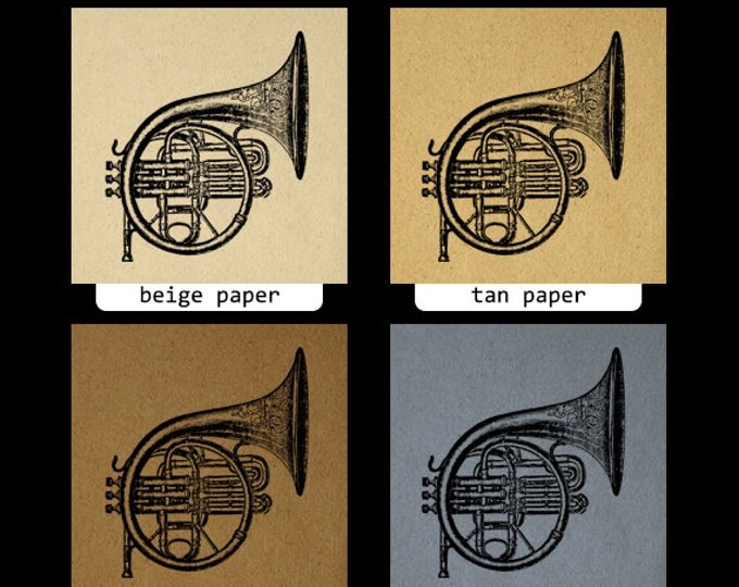 Printable French Horn Graphic Image Brass Instrument Download Music Digital Antique Clip Art Jpg Png Eps HQ 300dpi No.1234