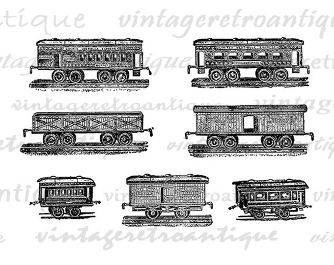 Antique Train Cars Boxcars Digital Image Download Locomotive Artwork Graphic Printable Vintage Clip Art Jpg Png Eps HQ 300dpi No.1788