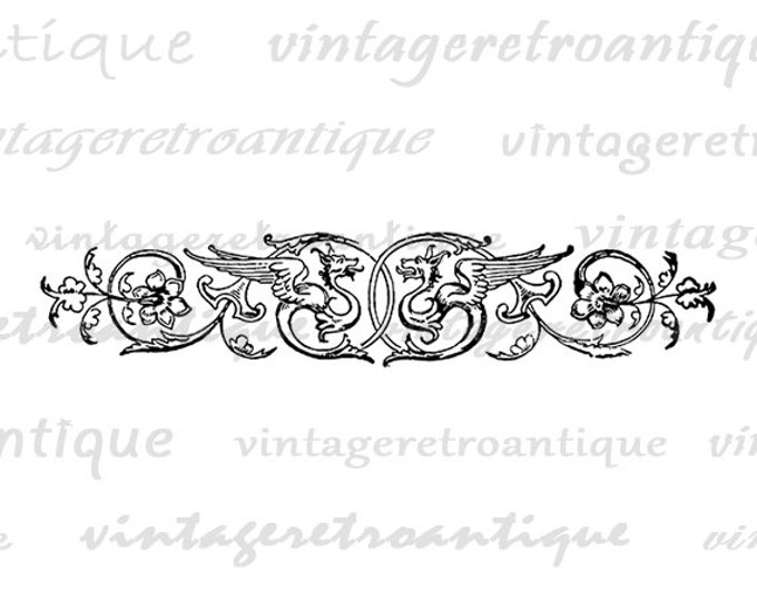 Dragon Banner Printable Image Digital Graphic Download Artwork Antique Clip Art Jpg Png Eps HQ 300dpi No.2253