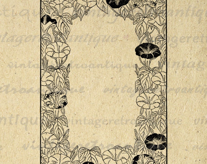 Printable Image Flower and Leaves Frame Border Digital Graphic Download Antique Clip Art Jpg Png Eps HQ 300dpi No.2250