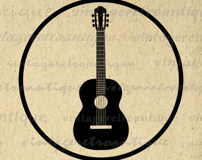 Acoustic Guitar Digital Printable Download Music Artwork Graphic Illustration Image Antique Clip Art Jpg Png Eps HQ 300dpi No.1986