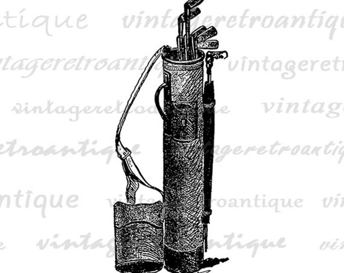 Digital Printable Antique Golf Bag Image Golfing Graphic Golf Clubs Download Vintage Clip Art Jpg Png Eps HQ 300dpi No.4291