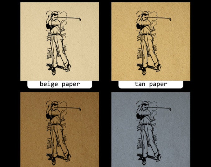 Digital Printable Young Golfer Graphic Golf Image Boy Illustration Download Vintage Clip Art Jpg Png Eps HQ 300dpi No.3796