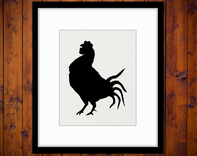 Rooster Silhouette Digital Image Download Chicken Farm Animal Illustration Printable Graphic Vintage Clip Art HQ 300dpi No.3385