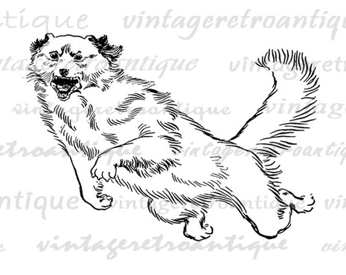 Printable Digital Leaping Dog Graphic Download Illustration Image Antique Clip Art Jpg Png Eps HQ 300dpi No.2182