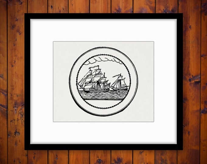 Boat Ship Circle Symbol Digital Graphic Printable Image Download Vintage Clip Art Jpg Png Eps HQ 300dpi No.2731