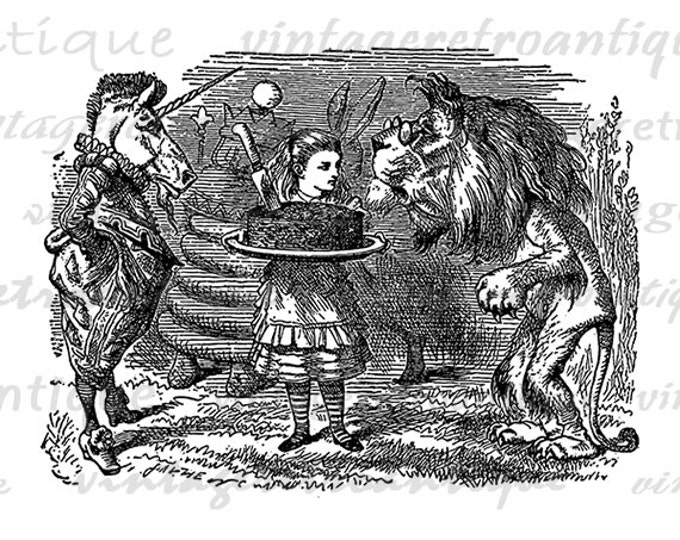 Lion and Unicorn Alice in Wonderland Digital Image Download Printable Graphic Vintage Clip Art Jpg Png Eps HQ No.1198