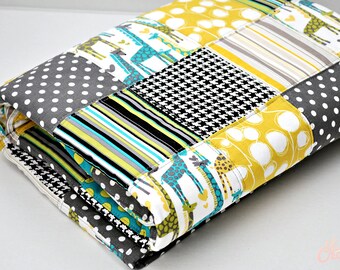 Giraffe Themed Baby Quilt- Handmade Baby Blanket- Baby Boy Nursery Bedding- Baby Boy Blanket, Citron, Baby Blanket (Free Shipping + RTS)