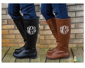 Monogrammed Boots, Personalized Women's Tall Boots, Brooklyn Boots, Zipper Boots, Monogram Boots, Boots with Initials, Monogrammed Shoes