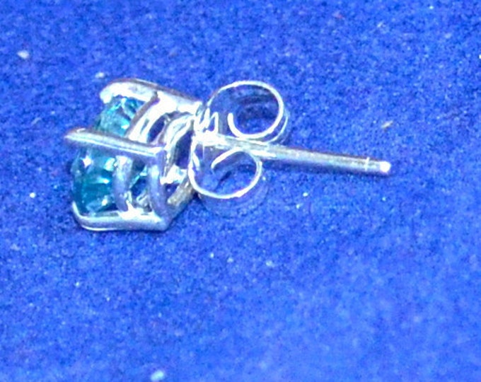 Man's Blue Zircon Stud, 7x5mm Oval, Natural, Set in Sterling Silver E1008M