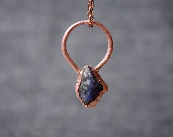 raw tanzanite necklace, rough crystal pendant, gift for mom, bohemian necklace, copper electroforming jewelry