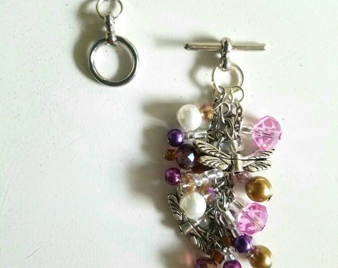 Interchangeable Pink Purple Gold White Dragonfly Beaded Crystal Toggle Pendant