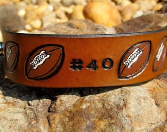 Personalized Leather Cuff Bracelet Hand Painted Stamped Baseball, Softball, Football, Hockey, Basketball, Golf, Bowling, Soccer - Women Men