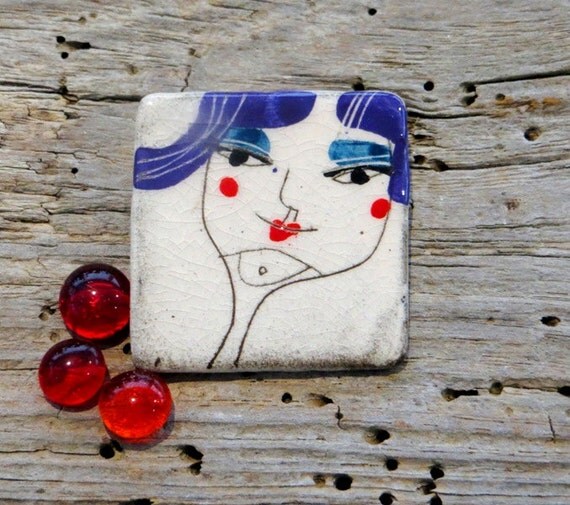 Purple Woman - Ceramic Brooch Pin Jewelry Brooch Modern Ceramic Jewelry Unusual Brooch