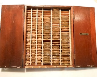 Antique Swartchild Horologist Watchmaker Box with 275+ Watch Crystals, c. 1930