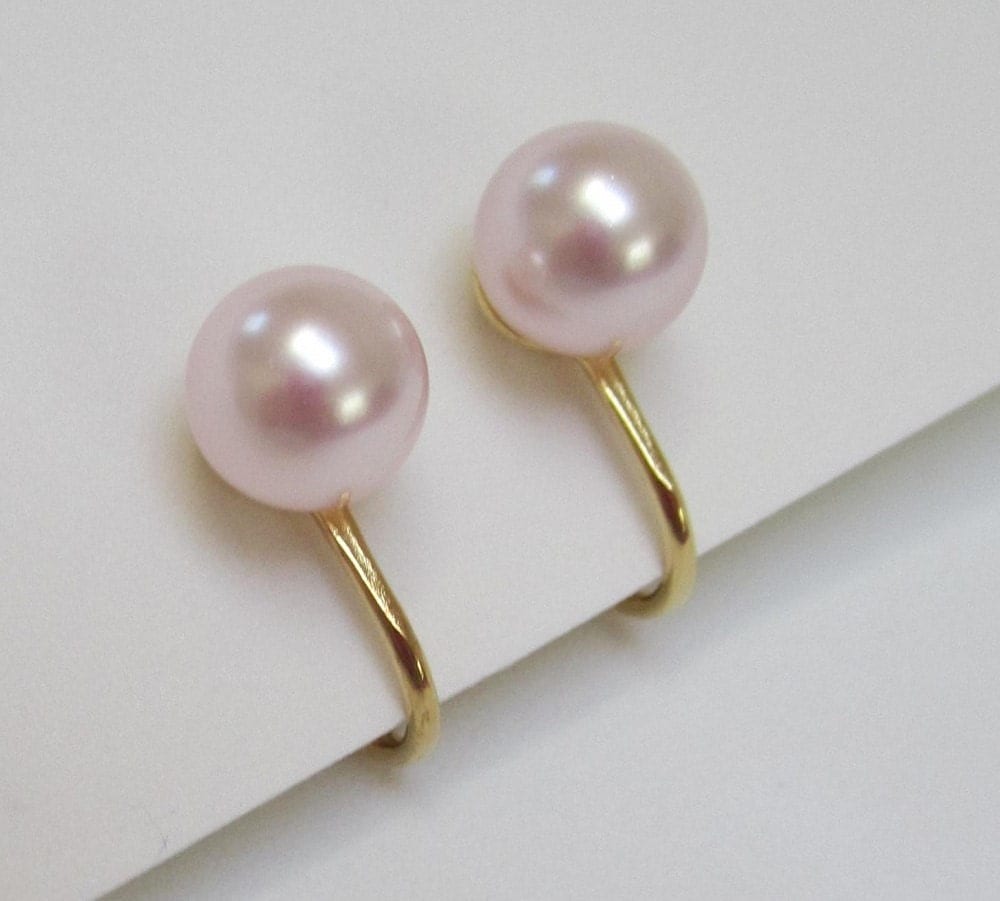 Pink Pearl Clip On Earrings ROSALINE Swarovski elements Pearl