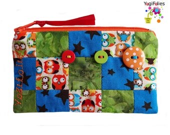 patchwork Coin purse, patchwork change purse, patchwork zipper bag, patchwork keys holder, patchwork little pouch, owl coin purse, owl pouch