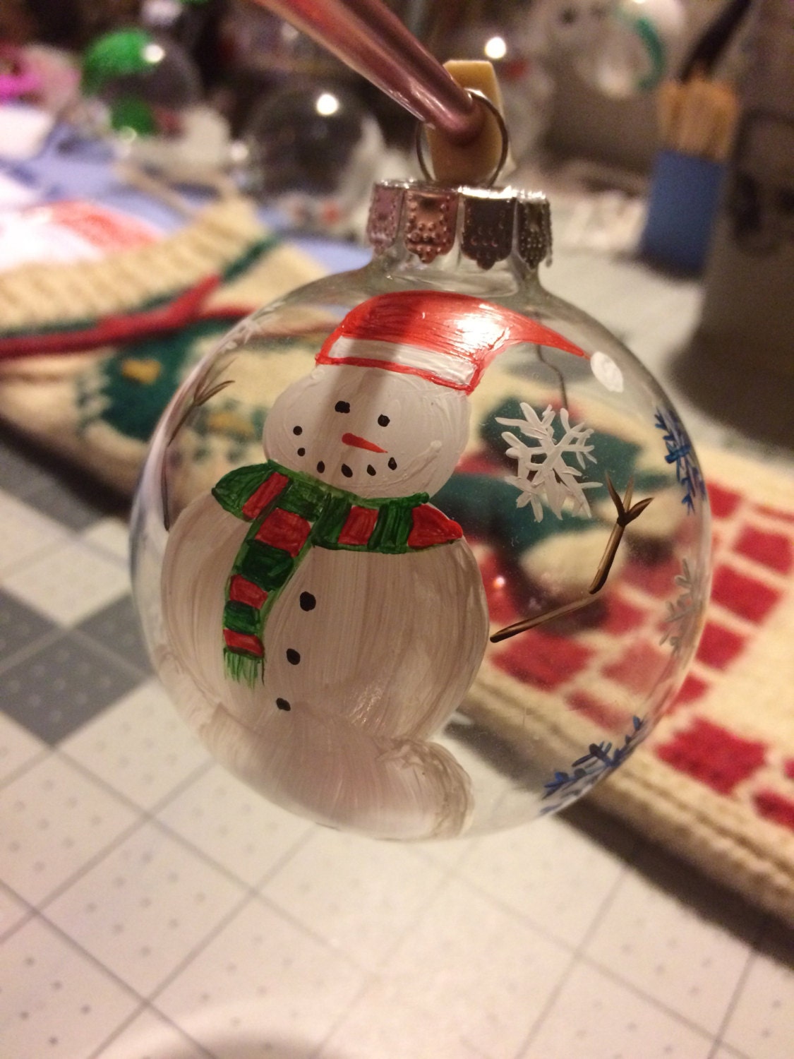 Hand Painted Glass 2016 Snowman Ornament By Turtletimebead On Etsy