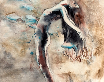 Original Watercolor Painting - Alive .Portrait of girl.