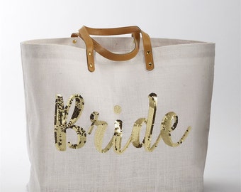 Gold Sequin Canvas Bride Tote