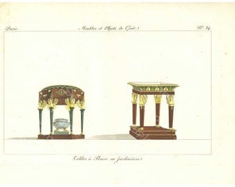 Original Antique Hand Colored Engraving,Furniture from Collection de Meubles et Objets de Goût by Pierre de La Mésangère (1761-1831)