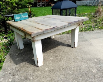 Rustic Reclaimed Wood COFFEE Table Unique Restoration Accent Piece 38x38x20h Custom Sizes Colors Weathered Gray Country White Distressed
