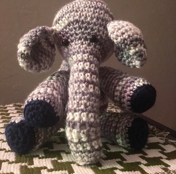 Handmade Crochet Elephant Doll in Gray White and Navy Blue