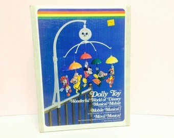 Disney Mobile, Disney Nursery Decor, Musical Mobile, Dolly Toy, Vintage Mobile, Disney Pinocchio, Mickey Mouse, Seven Dwarfs, Jiminy Cricket