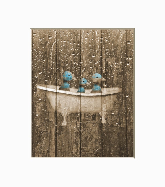 Rustic Country  Vintage Bathroom  Wall  Decor  Ducks In Bathtub