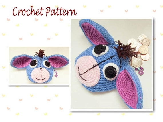 Crochet Pattern Eeyore Donkey Animal Coin Purse character