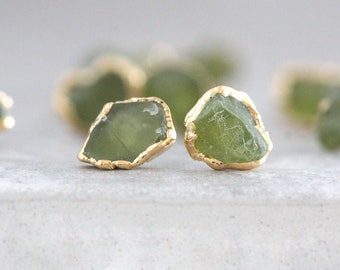 peridot studs / raw peridot earrings / green stone earrings / raw stone earrings / mineral earrings / peridot jewelry / stocking stuffer