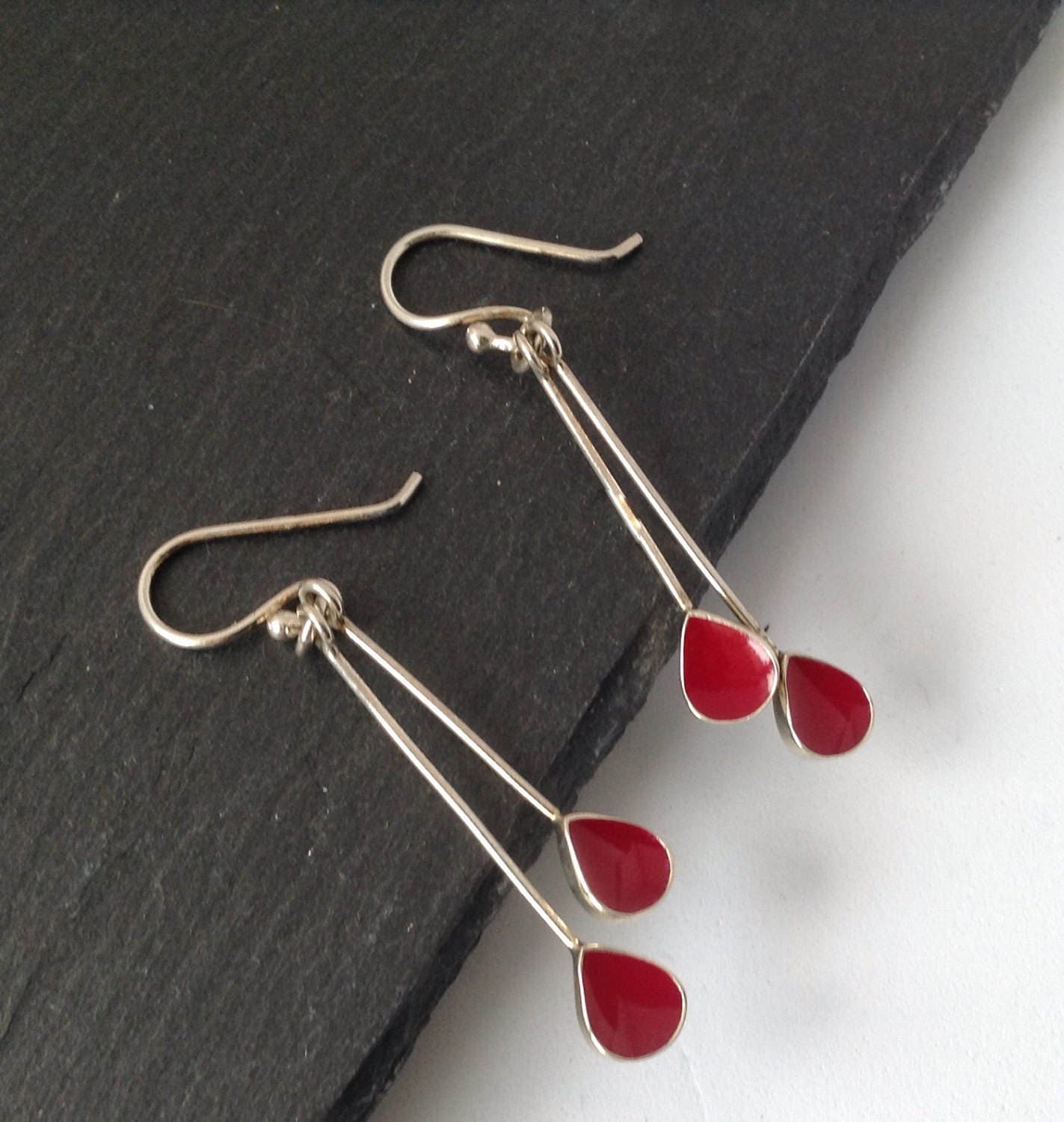 Red Teardrop Earrings Sterling Silver Earrings Drop 