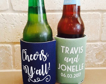 Cheers y'all wedding can coolers - wedding can coolers - 45 colors available - wedding favors - wedding gifts - wedding beer huggers