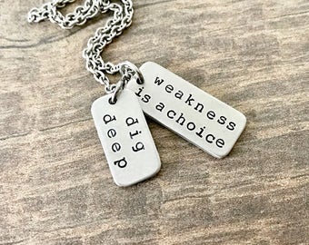 Fitness Jewelry, Dig Deep, Strength Necklace, Workout Jewelry, Weightlifting Jewelry, Fitness Gift, Mantra Necklace, Gym Jewelry