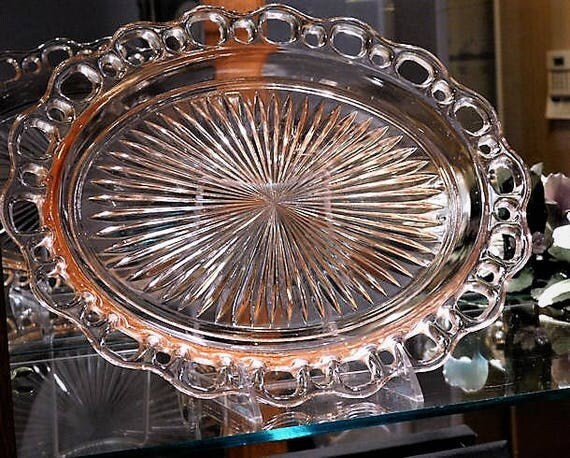 Pink Depression Glass 1930s Platter Old Colony Lace Edge Vintage Kitchen Decor Cottage Home Wedding Platter Table Decoration Housewarming