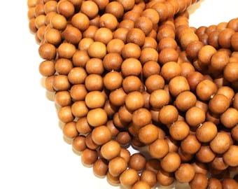 8mm High Quality Sandalwood Matte Unpolished Natural Wood Beads, Matte Handmade Beads 16 inch Strand, 50 Beads for Mala Necklaces