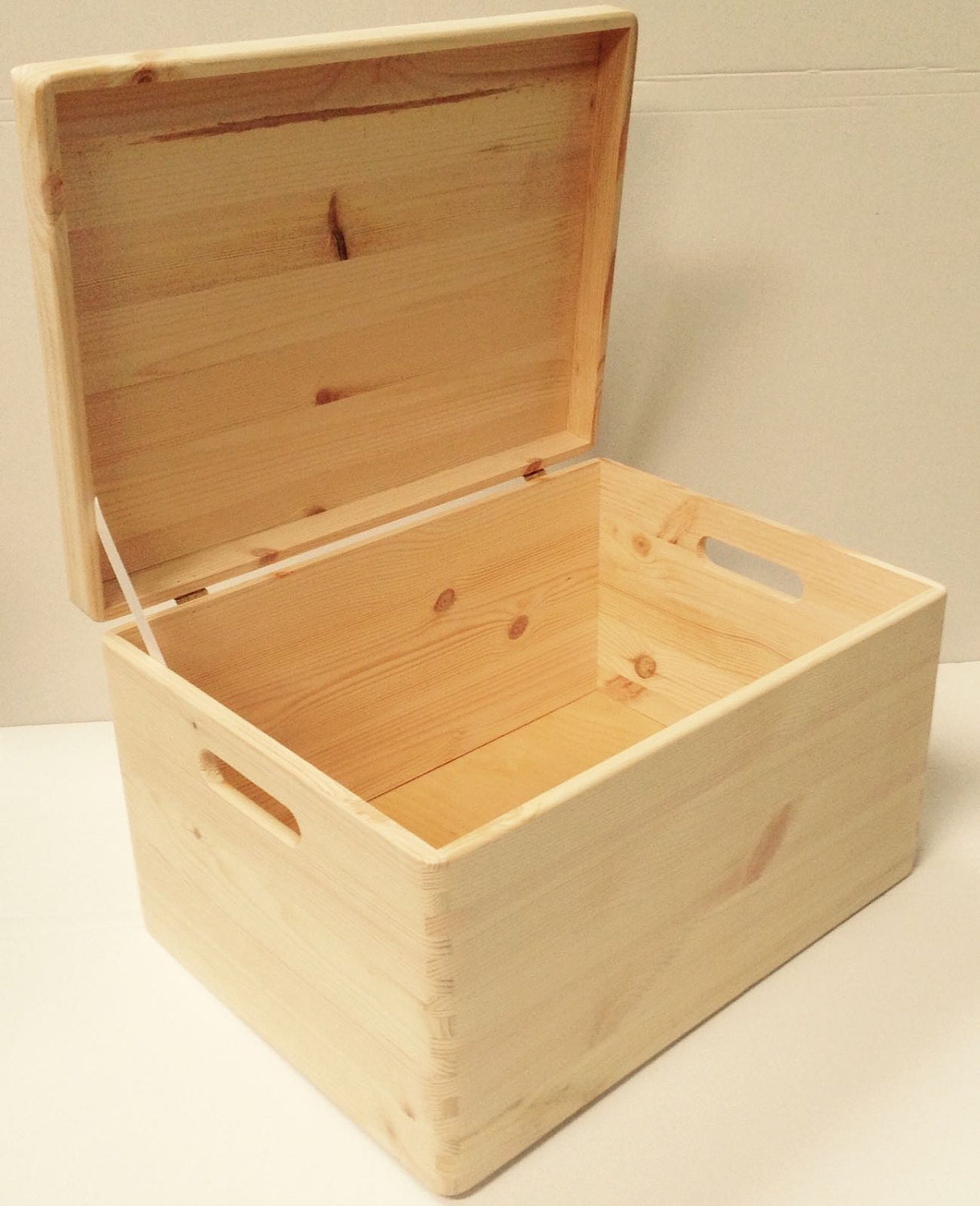 Unpainted Natural Wooden Chest with Lid and Handles Storage