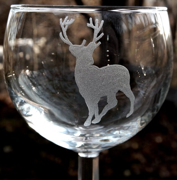 Reindeer Etched Wine Glasses Set of 3