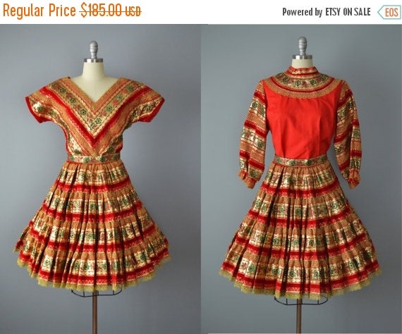 ON SALE // Vintage 50s Fiesta Dress // 1950s by OffBroadwayVintage