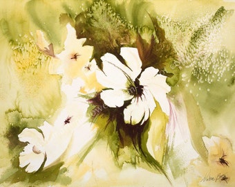 WATERCOLOR Painting, Botanical, Floral, Handmade, HIBISCUS, Print from original art, Home Decor, FREE Shipping