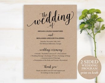 Wedding Program Template, Rustic Wedding Program, Printable Program, DIY Wedding Program, Program Template, Ceremony Program, PDF, MM01-2