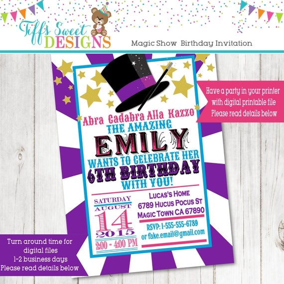 Kids Magic Show Birthday Party Invitation Invite Printable