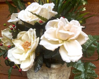 White Magnolia Flowers, Magnolias Arrangement, Magnolia Centerpiece, Ceramic Floral centerpiece Southern Magnolias