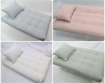 Doll Bed Cradle Bunkbed Replacement Mattress Pillow Set - Custom Sizes Large - White or Ticking - Pink Blue Green - Vintage Antique Style