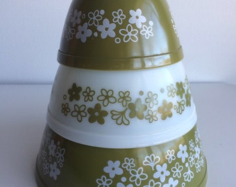 Vintage Pyrex Crazy Daisy Mixing Bowls #401 402 403 Set of 3