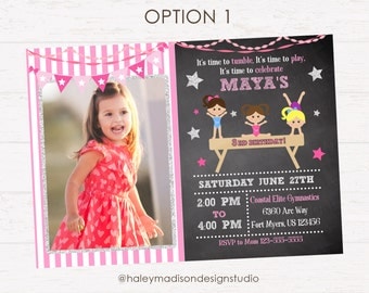 Gymnastics Birthday Invitation, Gymnastics birthday Party Invite DIGITAL FILE